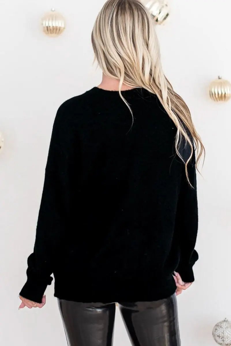 Black Tinsel Merry and Bright Graphic Christmas Sweater - Love Salve